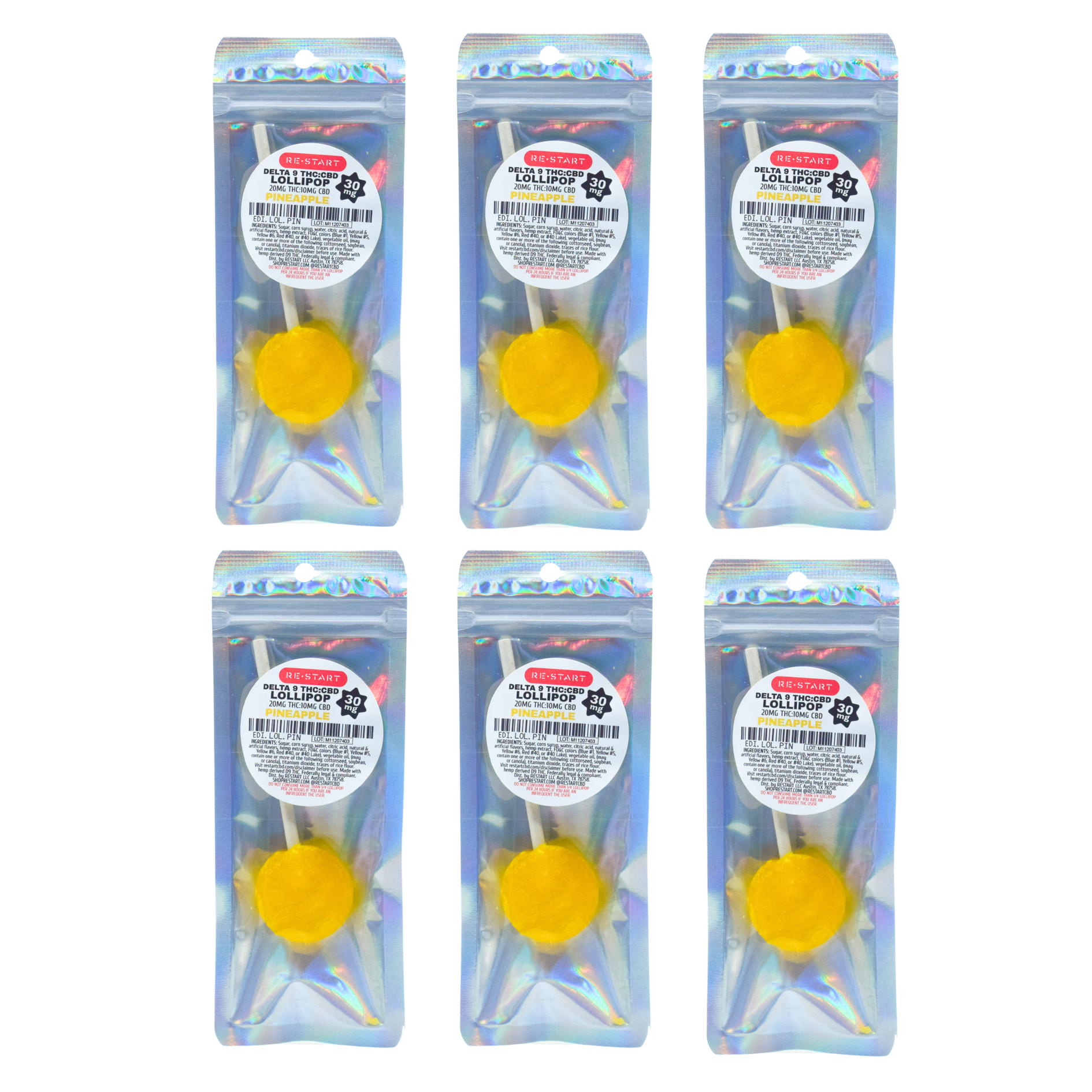 Delta 9 THC CBD 30MG Lollipop Pineapple (2:1) / 6-count